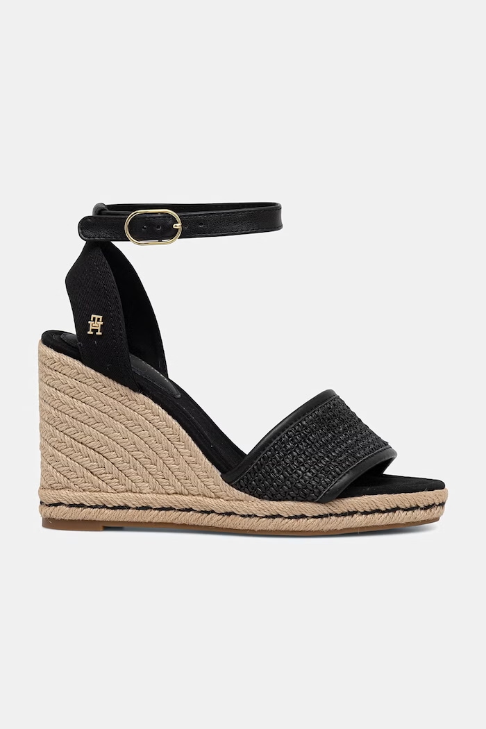 Tommy Hilfiger sandale HIGH WEDGE ESPAD RAFFIA FW0FW09471 negru SS26