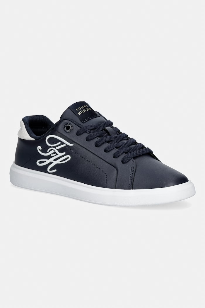 Tommy Hilfiger TH ICON COURT SCRIPT sneakersy damskie skórzane granatowy FW0FW09363
