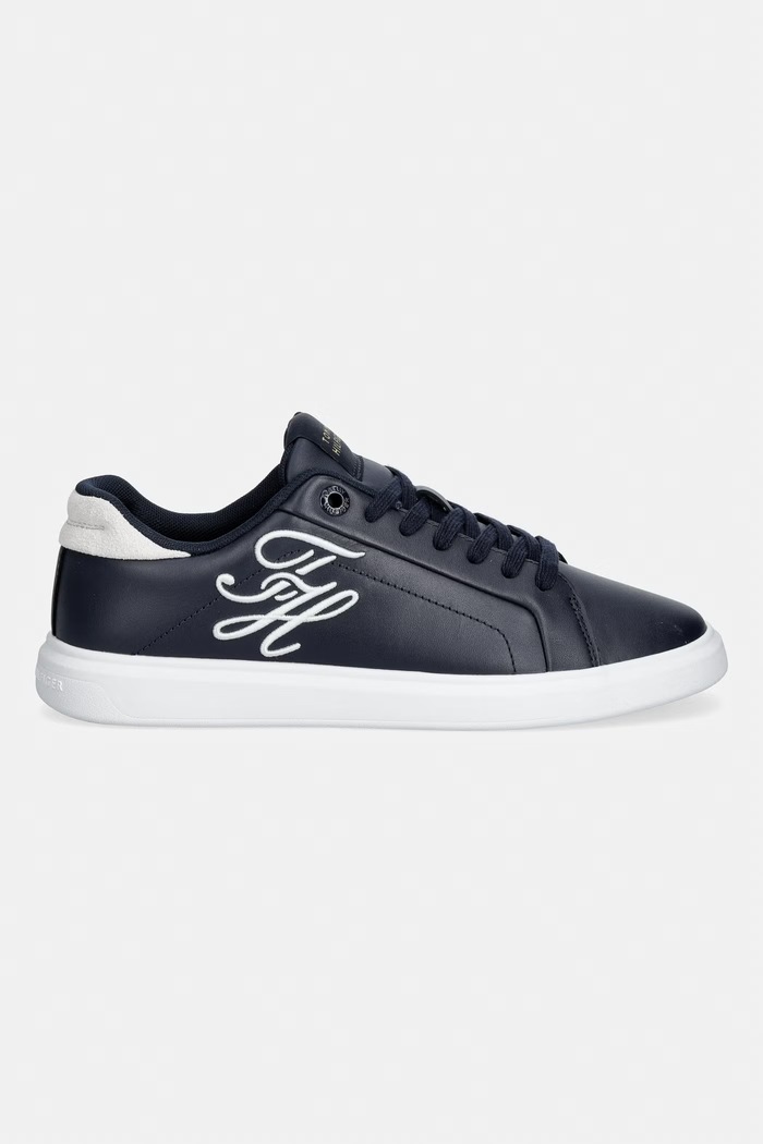 Tommy Hilfiger TH ICON COURT SCRIPT sneakersy damskie skórzane FW0FW09363 granatowy SS26