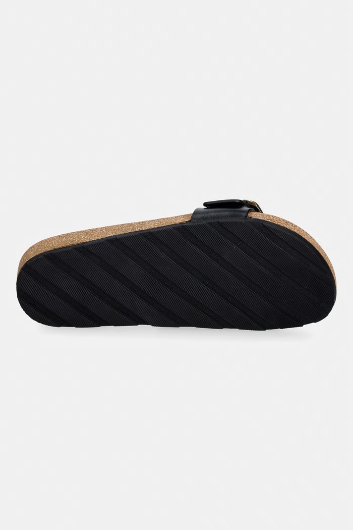 Tommy Hilfiger klapki damskie skórzane TH CLASSIC CORK SANDAL PEARL LTH FW0FW09344 czarny