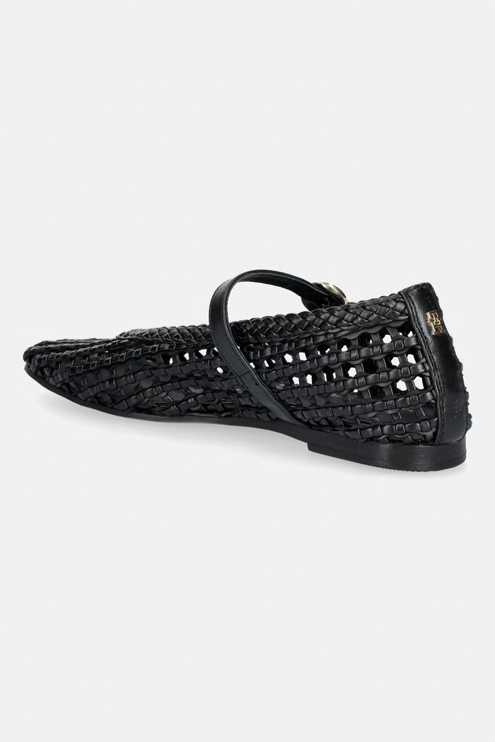 Obuwie Tommy Hilfiger baleriny WOVEN LEATHER MIX BALLERINA FW0FW09244 czarny