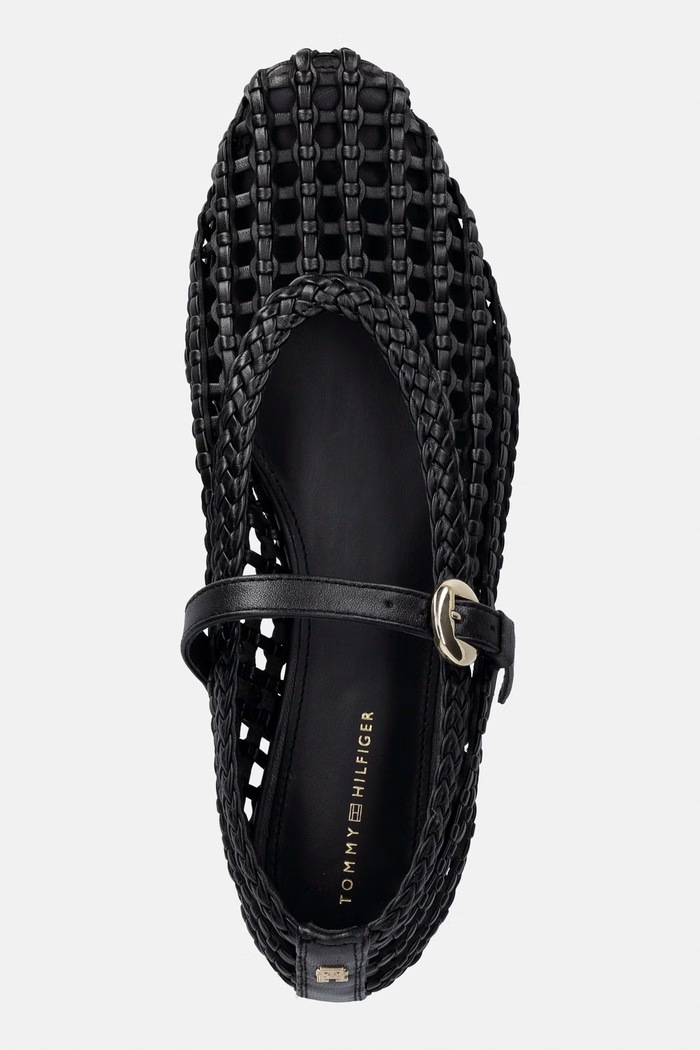 Tommy Hilfiger baleriny WOVEN LEATHER MIX BALLERINA czarny FW0FW09244
