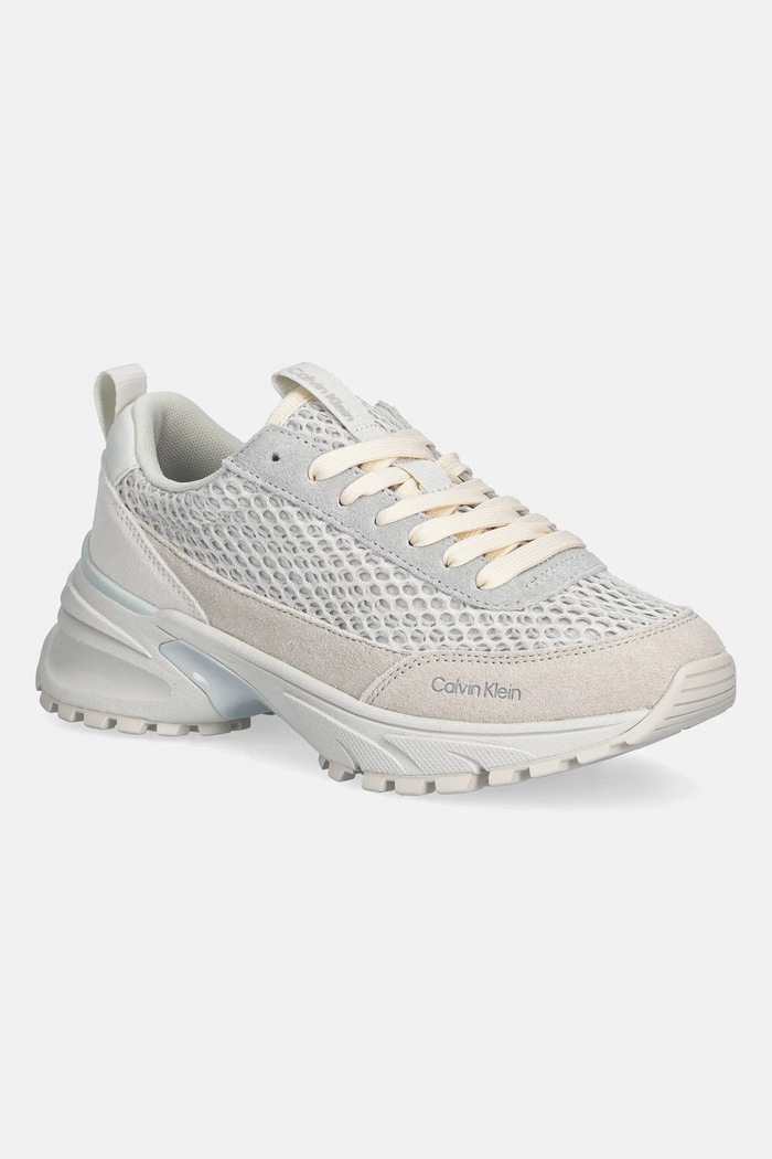 Tenisky Calvin Klein HIKE RUNNER LACE UP TECHMIX semišová kůže bílá YW0YW02030