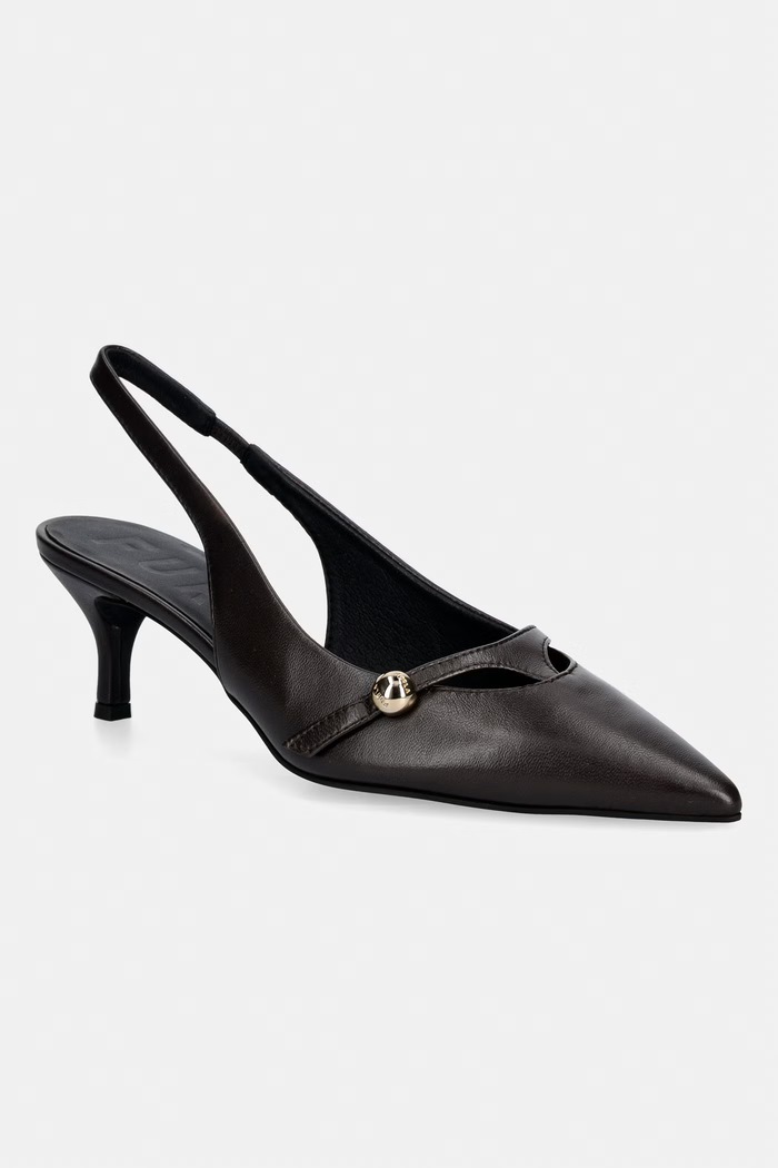 Usnjene visoke pete Furla Sfera Slingback 5-8 cm rjava YK50SFE.X30000.3388S