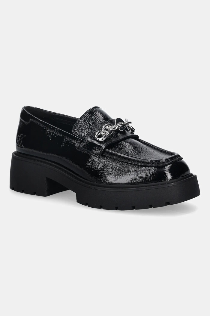 Kožené mokasíny Calvin Klein CHUNKY LOAFER HDW LTH lakovaná koža čierna YW0YW02044