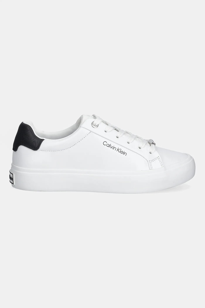 Calvin Klein sneakersy skórzane VULC LACE UP LTH/MOIRE BT HW0HW02747 biały SS26