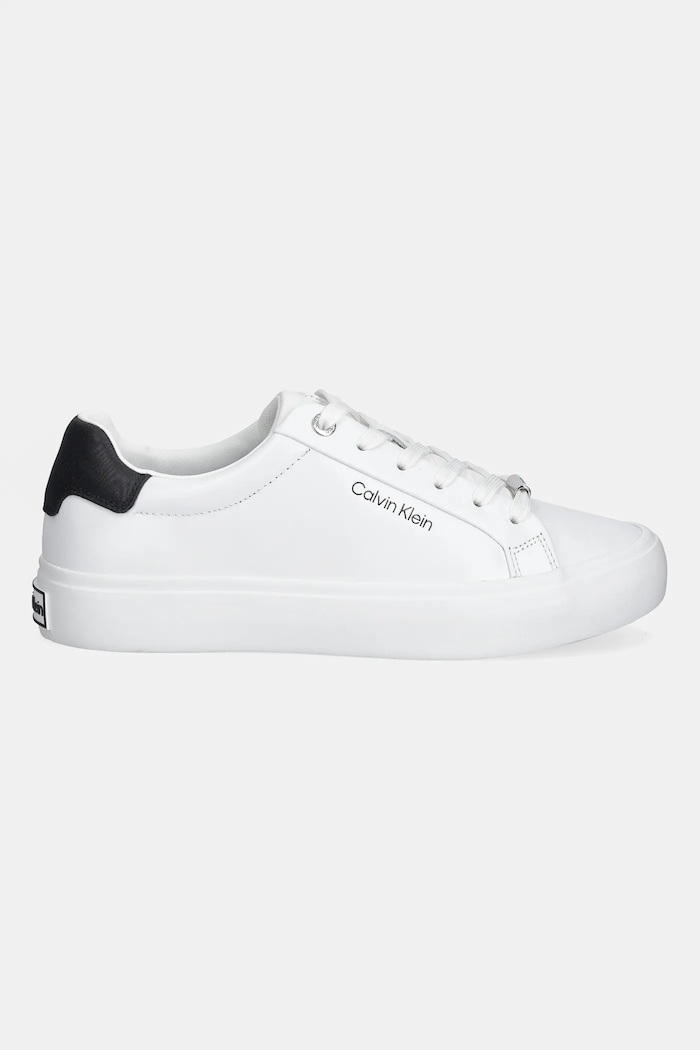 Calvin Klein sneakersy skórzane VULC LACE UP LTH/MOIRE BT HW0HW02747 biały SS26