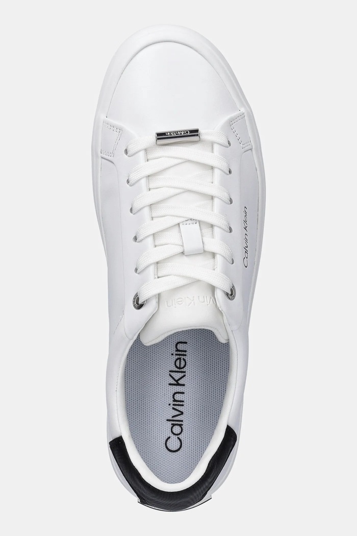 Calvin Klein sneakersy skórzane VULC LACE UP LTH/MOIRE BT biały HW0HW02747