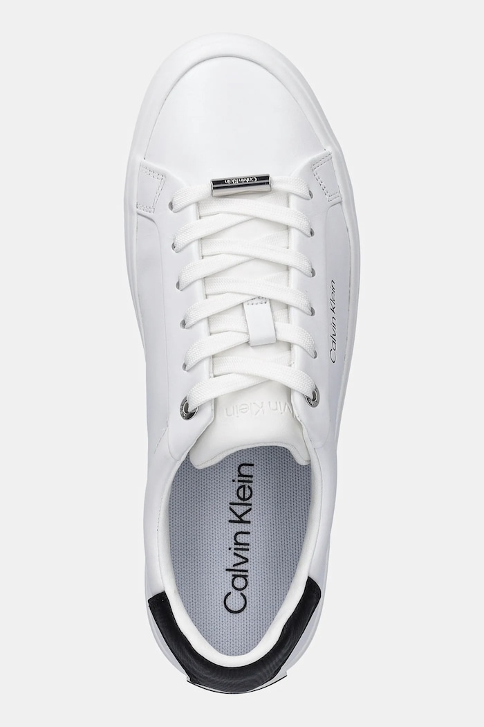Calvin Klein sneakersy skórzane VULC LACE UP LTH/MOIRE BT biały HW0HW02747