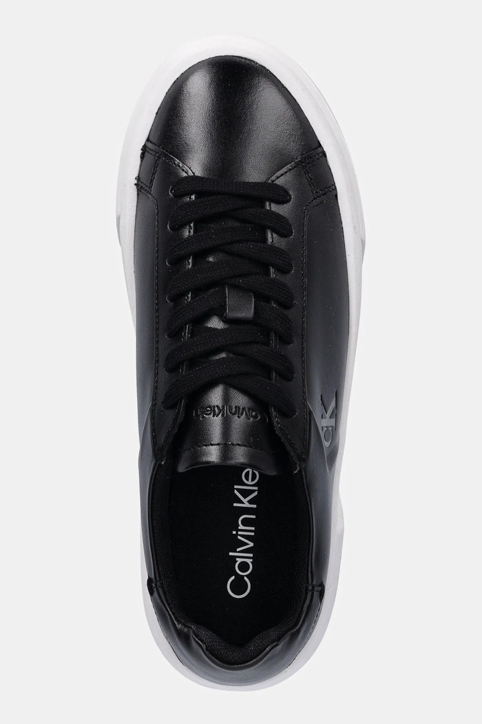 Kožené tenisky Calvin Klein FLATFORM LACE UP LTH MG černá YW0YW01928