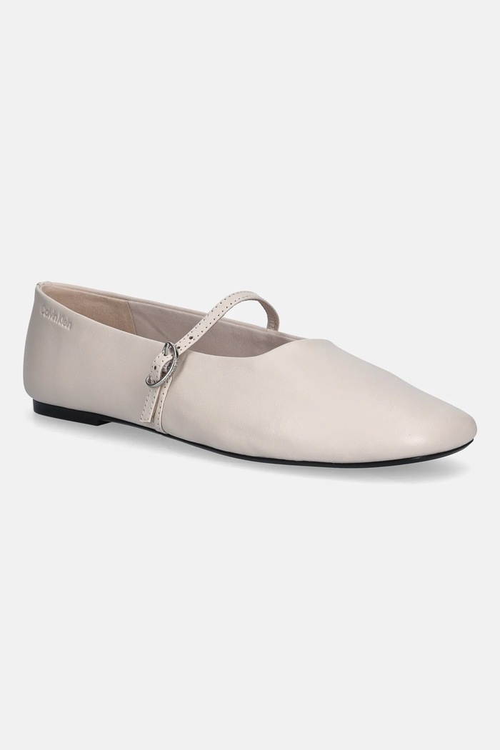 Calvin Klein bőr balerina cipő OBLIQUE BALLERINA MJ LTH HDW bézs HW0HW02847