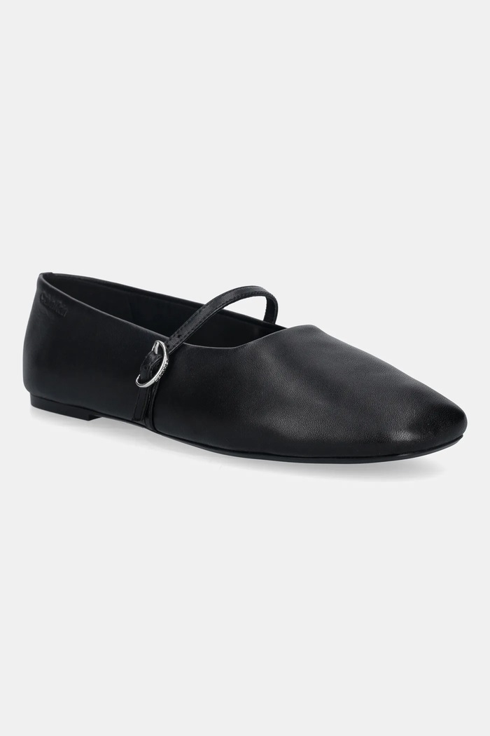 Usnjene balerinke Calvin Klein OBLIQUE BALLERINA MJ LTH HDW črna HW0HW02847