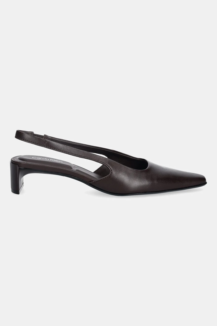 Δερμάτινες γόβες Calvin Klein SET BACK HEEL PUMP SLINGBACK LTH HW0HW02848 καφέ SS26