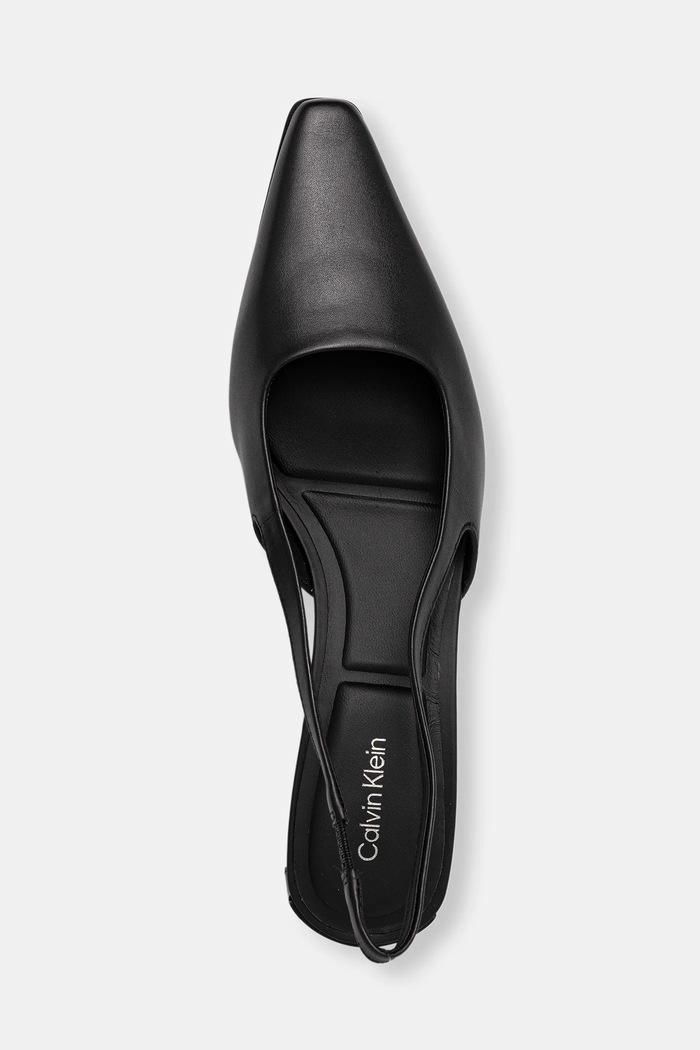 Обувки Кожени обувки с дебел ток Calvin Klein SET BACK HEEL PUMP SLINGBACK LTH HW0HW02848 черен