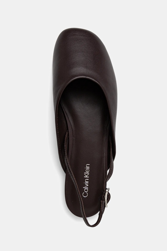 Calvin Klein baleriny skórzane OBLIQUE BALLERINA SLINGBACK LTH bordowy HW0HW02852
