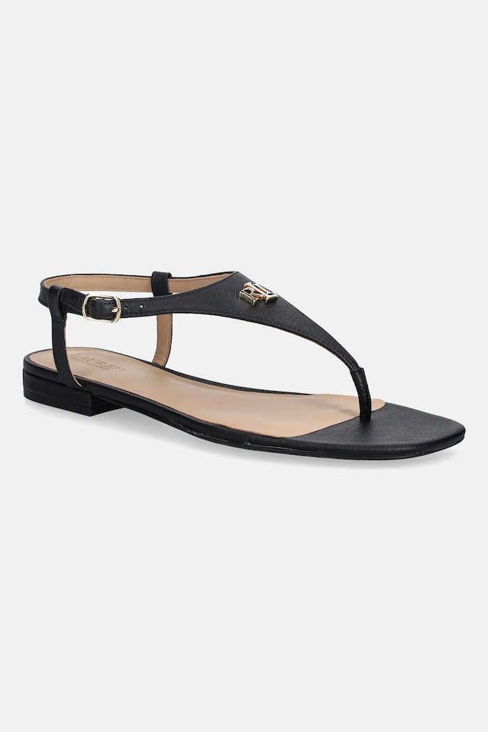 Lauren Ralph Lauren sandały skórzane Everley 2 płaski czarny 802982881002.001