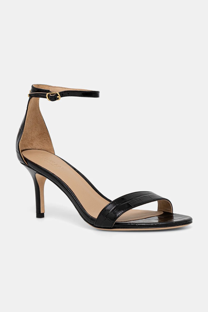 Lauren Ralph Lauren bőr szandál Allie Mid tűsarok fekete 802P04399002.001