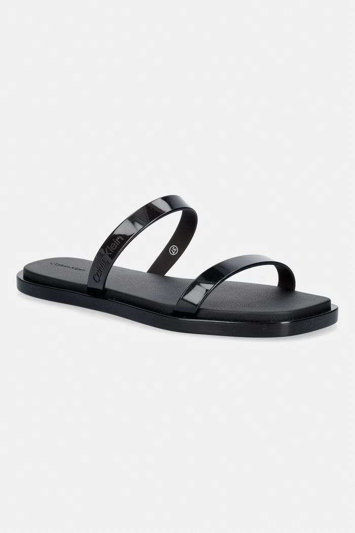 Calvin Klein papuci pentru femei JELLY SNDL DOUB BAR SHINY ST TPU negru HW0HW02963