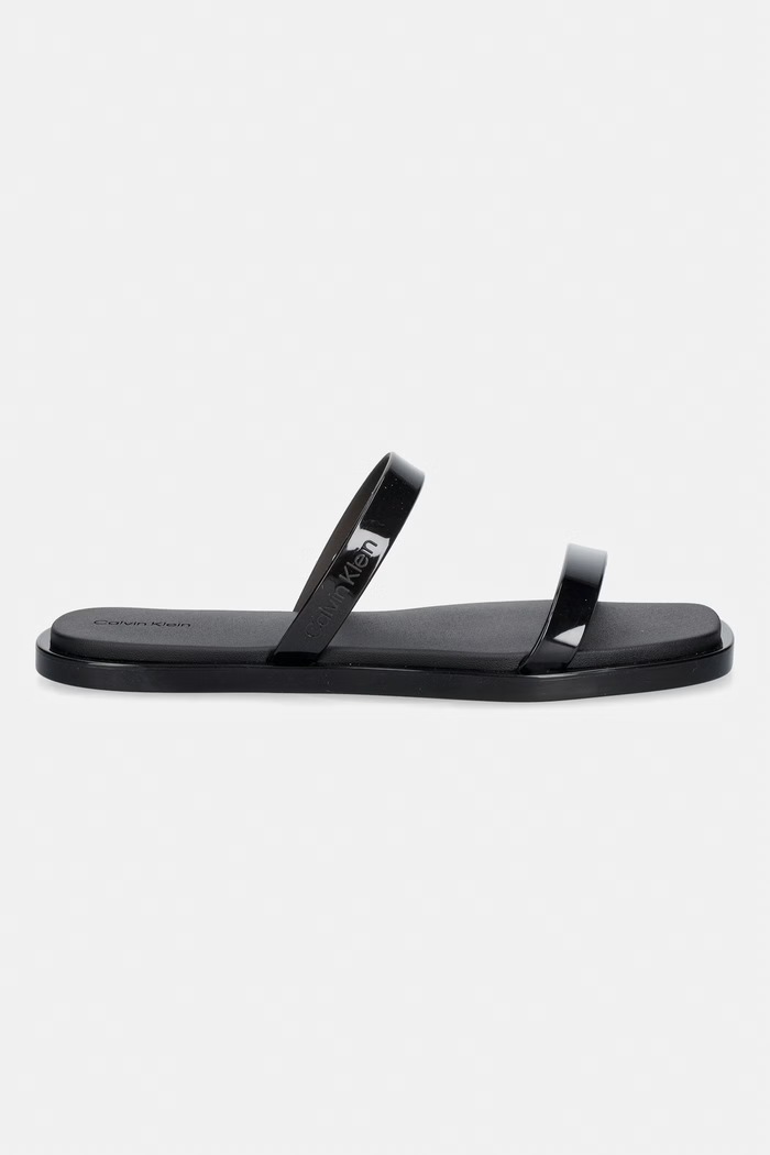 Calvin Klein papuci pentru femei JELLY SNDL DOUB BAR SHINY ST TPU HW0HW02963 negru SS26