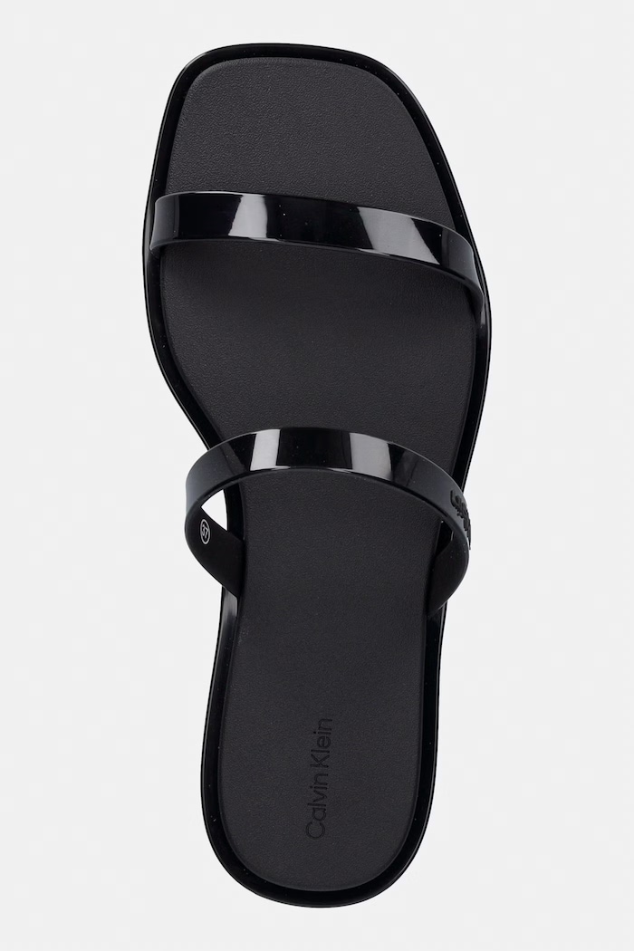 Calvin Klein papuci pentru femei JELLY SNDL DOUB BAR SHINY ST TPU negru HW0HW02963