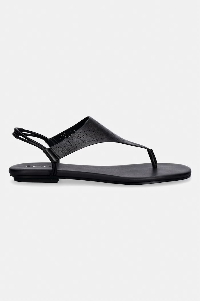 Calvin Klein sandały damskie skórzane ORG FLAT SNDL THONG LTH AOP HW0HW02858 czarny SS26