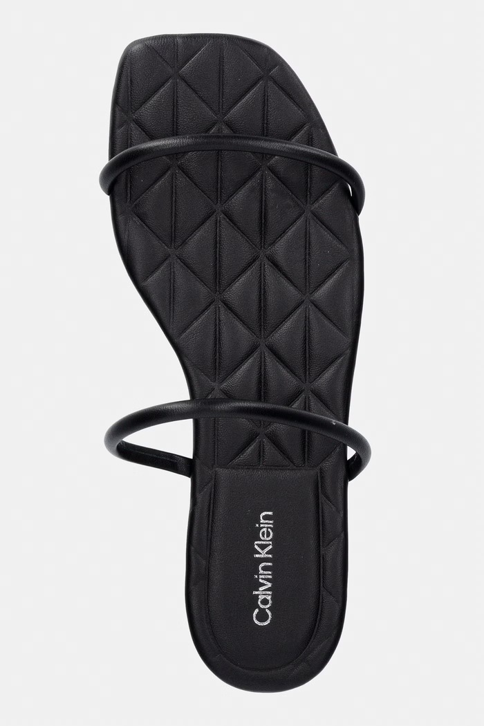 Calvin Klein šľapky dámske kožené SQUARE FLAT SNDL QUILT LTH čierna HW0HW02859