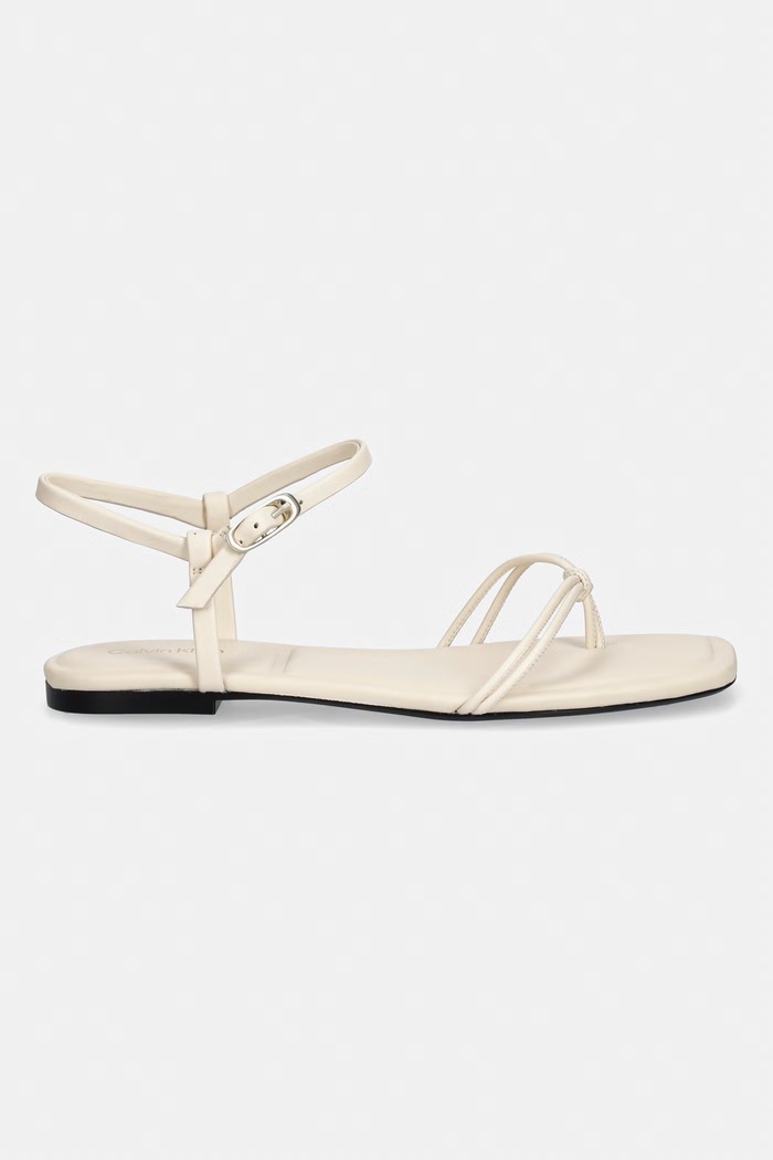 Calvin Klein sandale pentru femei SQUARE FLAT SANDAL STRAP LTH HW0HW02863 bej SS26