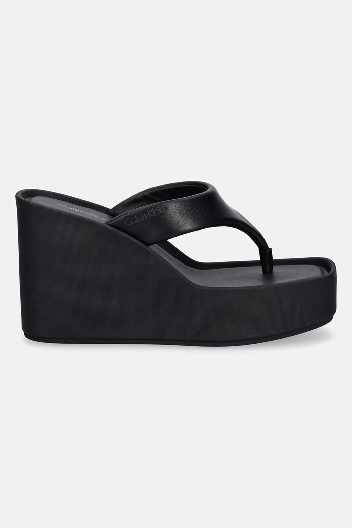 Calvin Klein japonki damskie skórzane WEDGE 70 SNDL THONG LTH HW0HW02880 czarny SS26