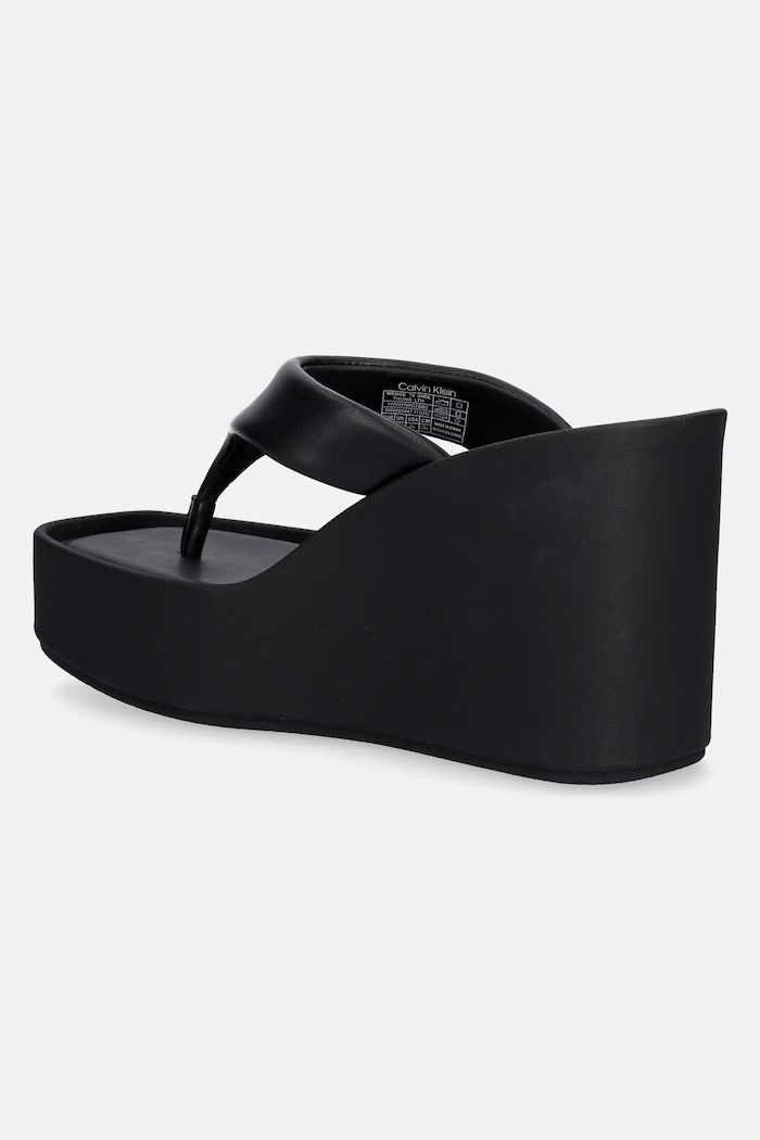Obuwie Calvin Klein japonki damskie skórzane WEDGE 70 SNDL THONG LTH HW0HW02880 czarny