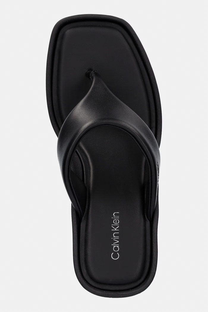 Calvin Klein japonki damskie skórzane WEDGE 70 SNDL THONG LTH czarny HW0HW02880