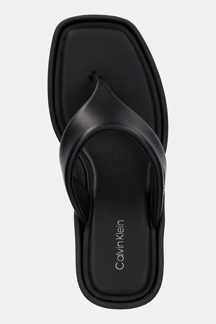 Calvin Klein japonki damskie skórzane WEDGE 70 SNDL THONG LTH czarny HW0HW02880