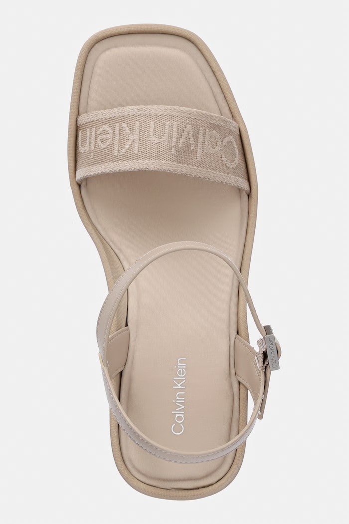 Calvin Klein sandále na platforme po celej dĺžke WEDGE 70 SNDL WEBBING LTH béžová HW0HW02882