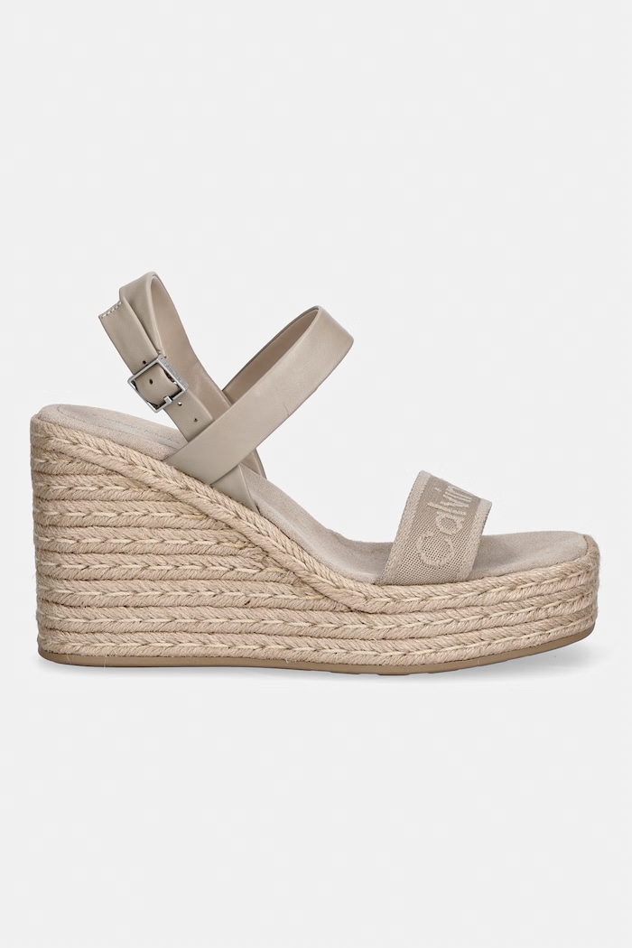 Calvin Klein sandále na platforme po celej dĺžke WEDGE ESPAD 70 WEBBING LTH HW0HW02901 béžová SS26