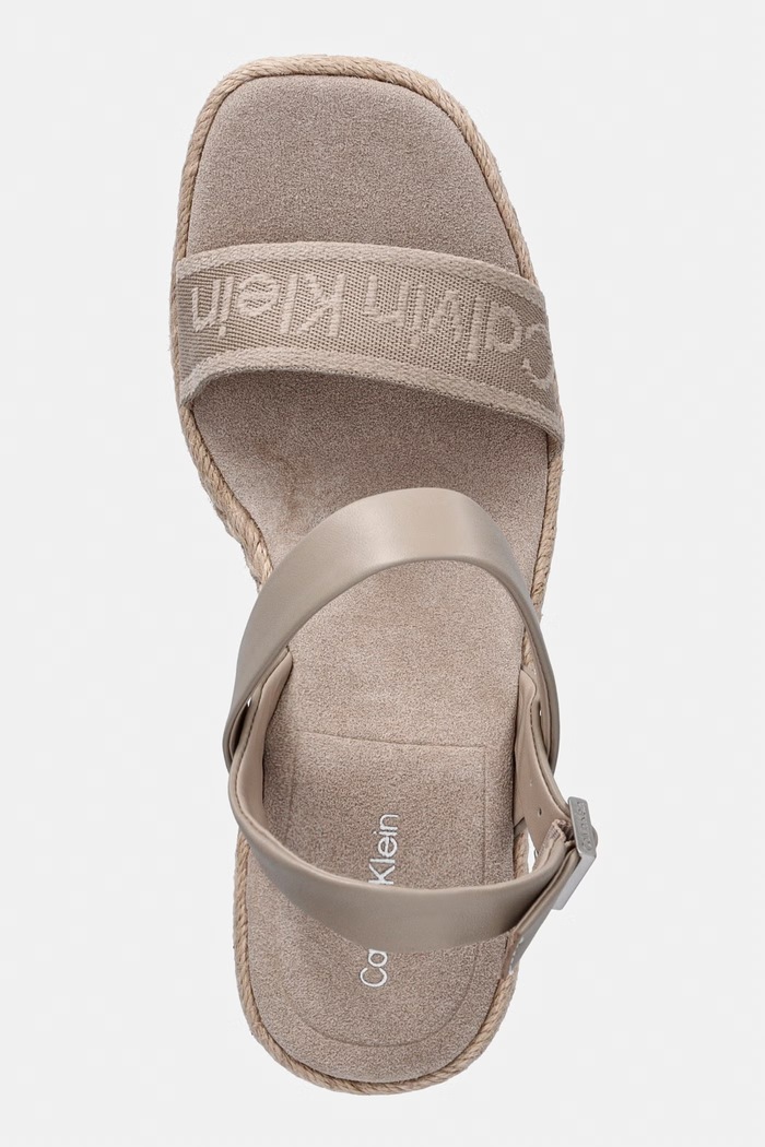 Calvin Klein sandále na platforme po celej dĺžke WEDGE ESPAD 70 WEBBING LTH béžová HW0HW02901