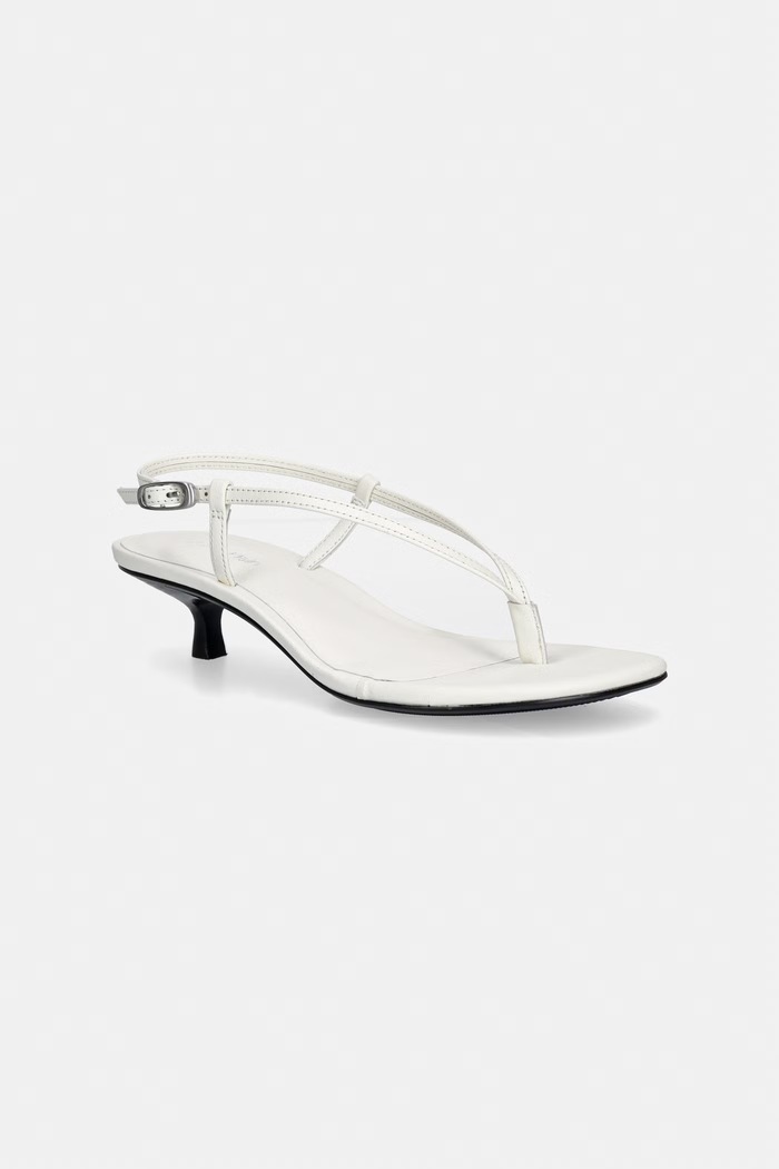 Calvin Klein sandále kožené KITT HEEL SNDL STRAPPY SLING LTH béžová HW0HW02918