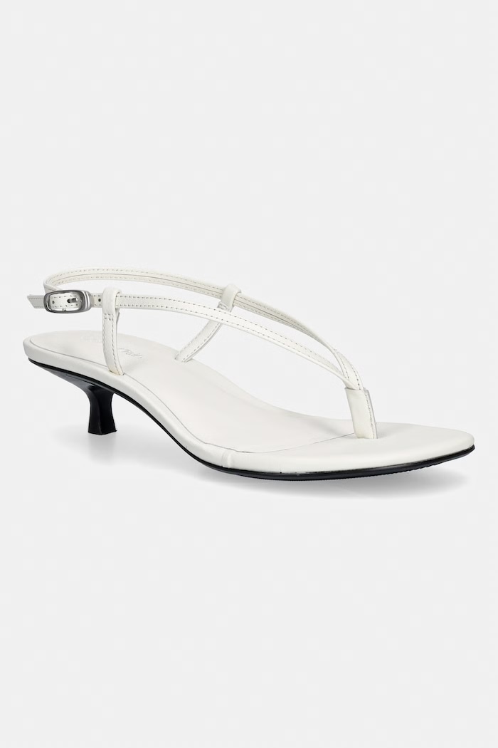 Calvin Klein sandale din piele KITT HEEL SNDL STRAPPY SLING LTH bej HW0HW02918