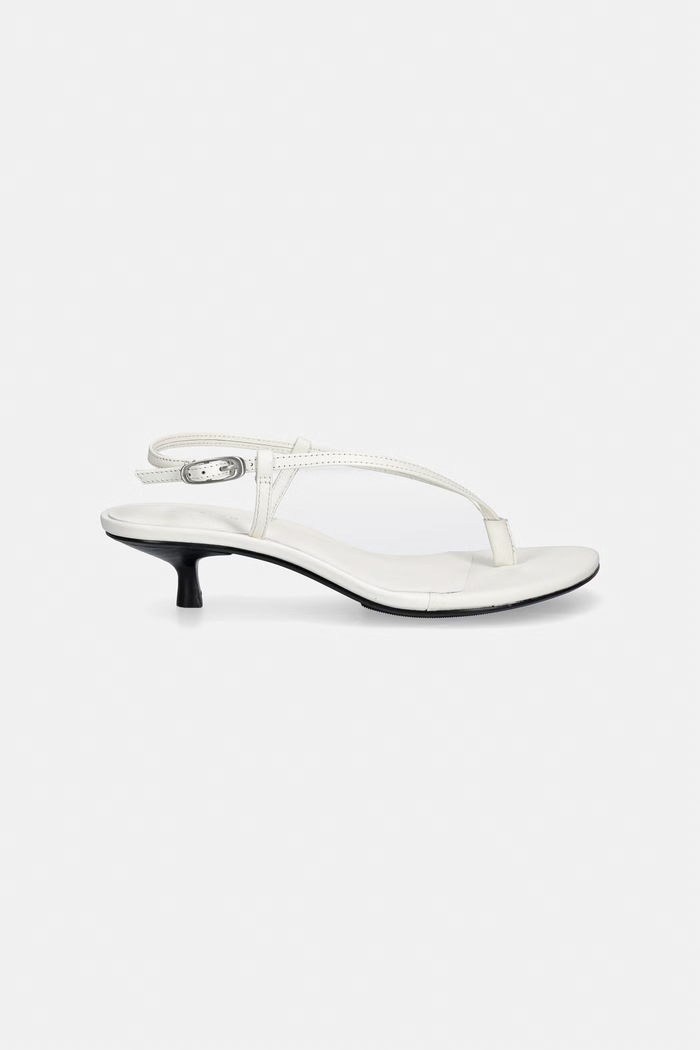 Calvin Klein sandále kožené KITT HEEL SNDL STRAPPY SLING LTH HW0HW02918 béžová SS26