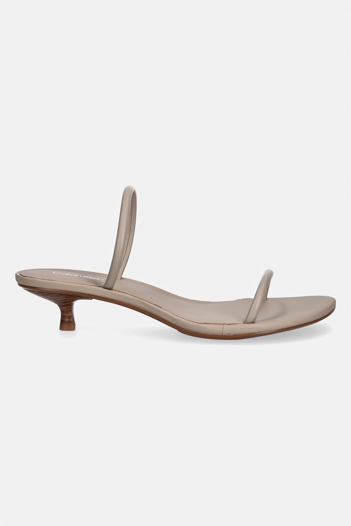 Calvin Klein sandále na ihličkovom podpätku kožené KITT HEEL SNDL DOUBLE STRAP LTH HW0HW02919 béžová SS26