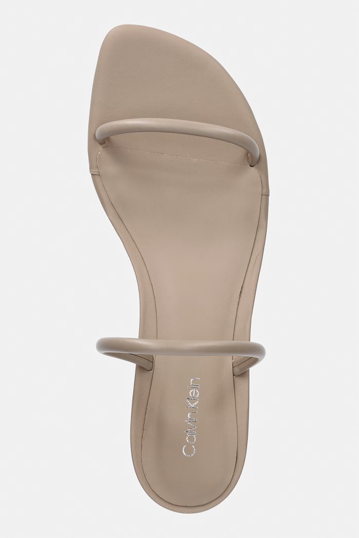 Calvin Klein sandále na ihličkovom podpätku kožené KITT HEEL SNDL DOUBLE STRAP LTH béžová HW0HW02919
