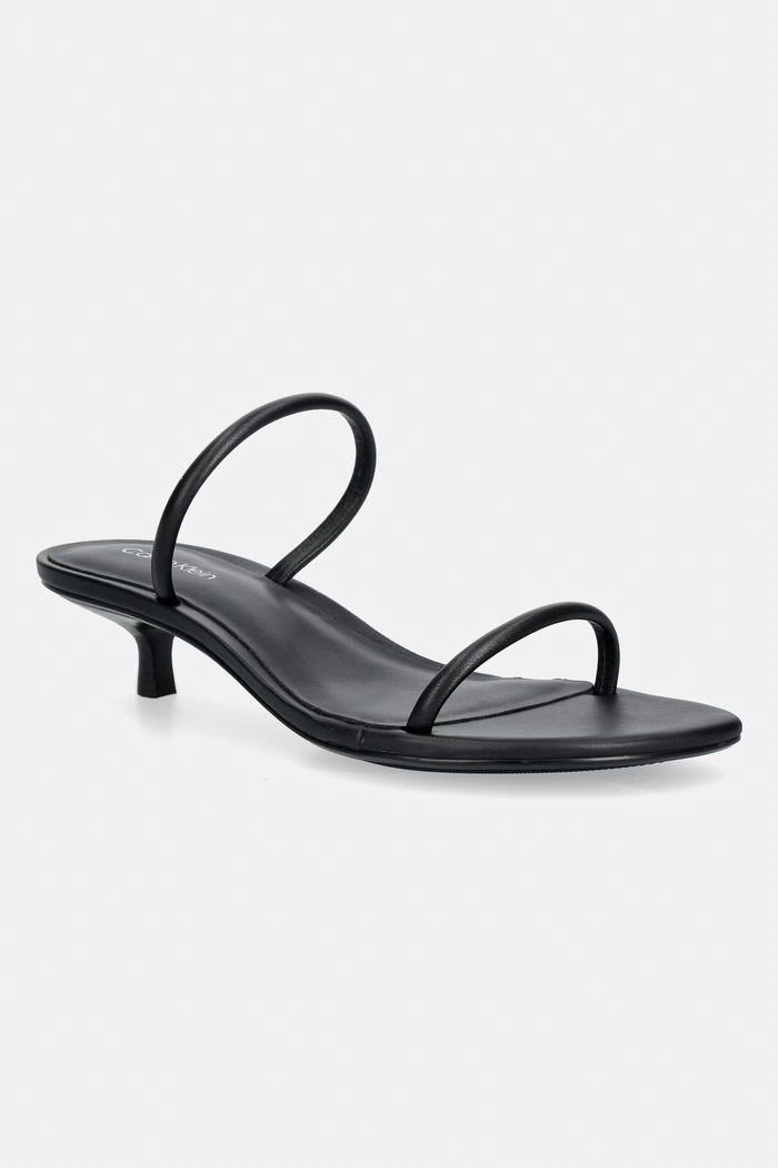 Calvin Klein sandały na szpilce skórzane KITT HEEL SNDL DOUBLE STRAP LTH czarny HW0HW02919