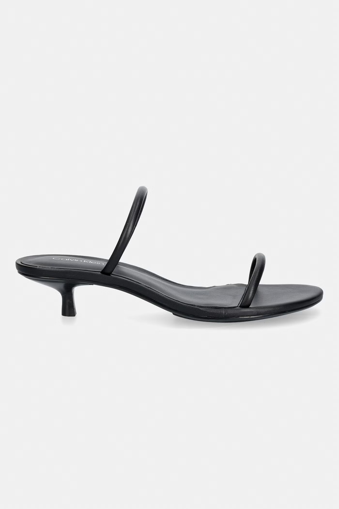 Calvin Klein sandały na szpilce skórzane KITT HEEL SNDL DOUBLE STRAP LTH HW0HW02919 czarny SS26