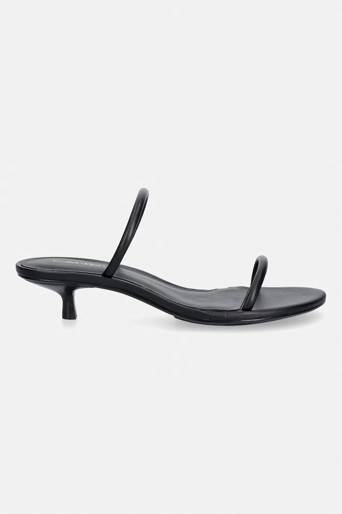 Calvin Klein sandały na szpilce skórzane KITT HEEL SNDL DOUBLE STRAP LTH HW0HW02919 czarny SS26