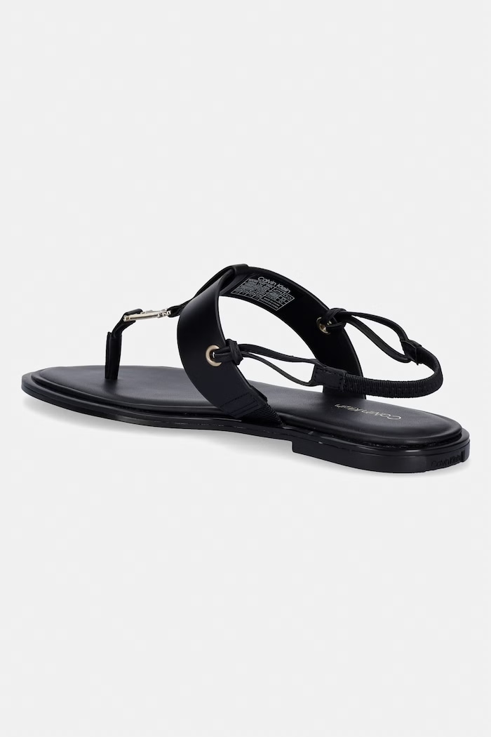 Obuv Calvin Klein sandále na plochom podpätku dámske kožené ROUND FLAT SNDL THONG LTH HDW HW0HW02926 čierna