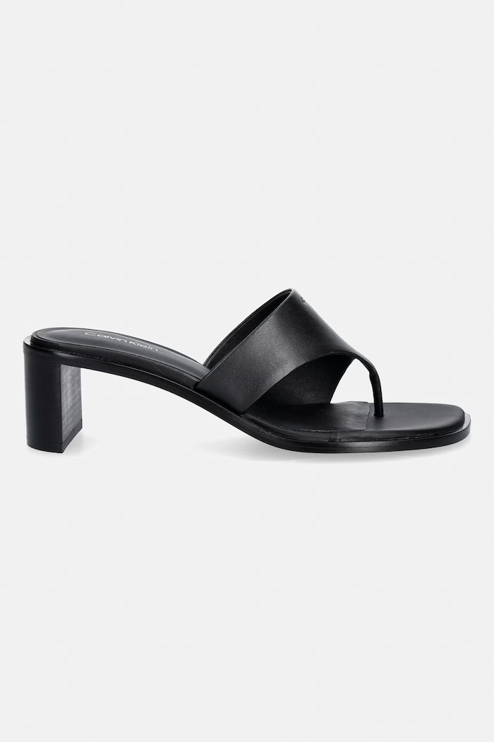 Calvin Klein japonki damskie skórzane BLOCK HEEL SNDL THONG LTH HW0HW03017 czarny SS26