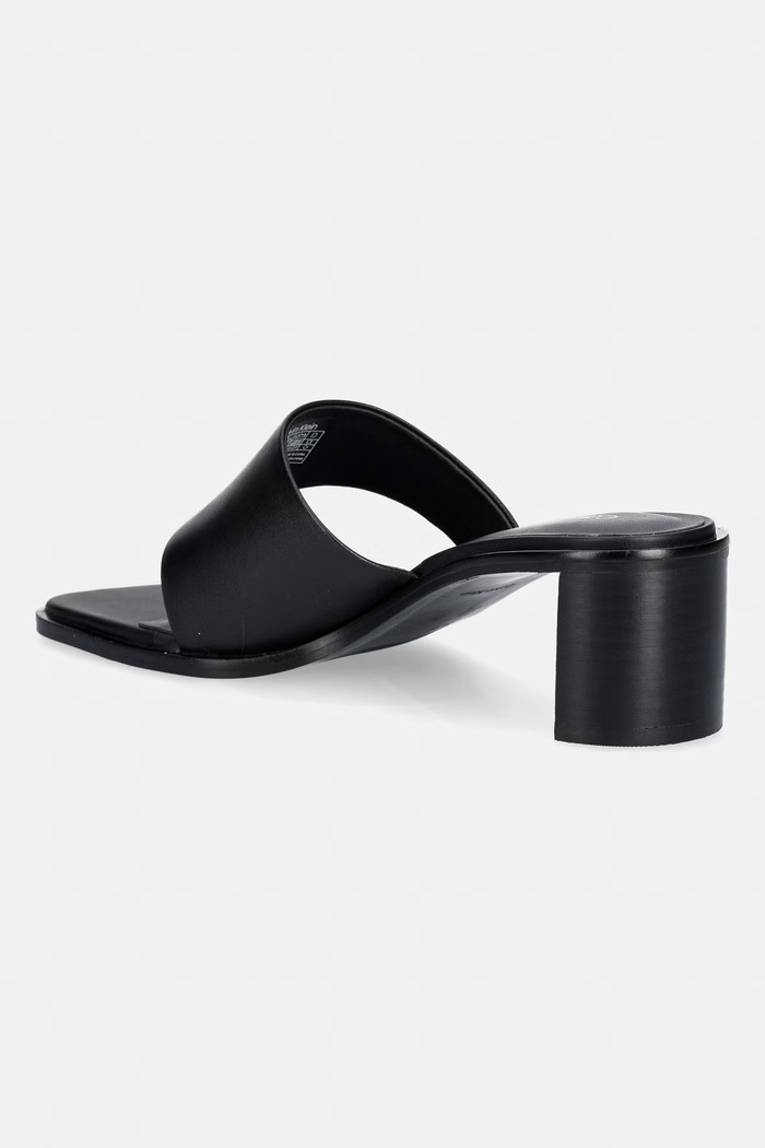 Obuwie Calvin Klein japonki damskie skórzane BLOCK HEEL SNDL THONG LTH HW0HW03017 czarny