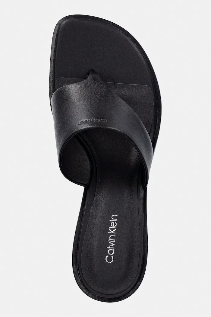Calvin Klein japonki damskie skórzane BLOCK HEEL SNDL THONG LTH czarny HW0HW03017