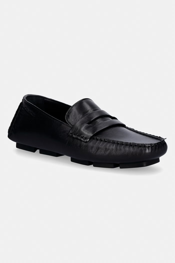 Calvin Klein μοκασίνια γυναικεία δερμάτινα SQUARE DRIVER LTH μαύρο HW0HW02944