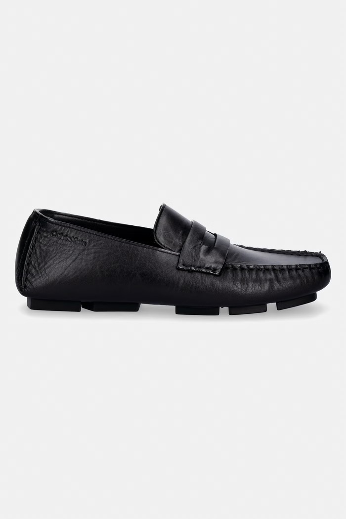 Calvin Klein μοκασίνια γυναικεία δερμάτινα SQUARE DRIVER LTH HW0HW02944 μαύρο SS26