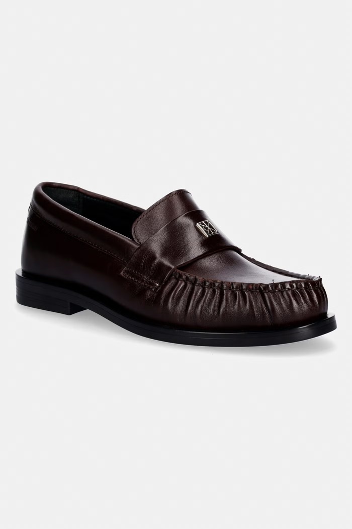 Calvin Klein loafersy damskie skórzane ROUND LOAFER LTH HDW brązowy HW0HW03031