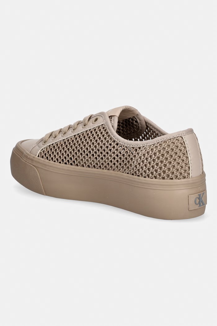 Obuv Calvin Klein VULC FLATF LACE UP LIN MESH dámske tenisky HW0HW02971 hnedá